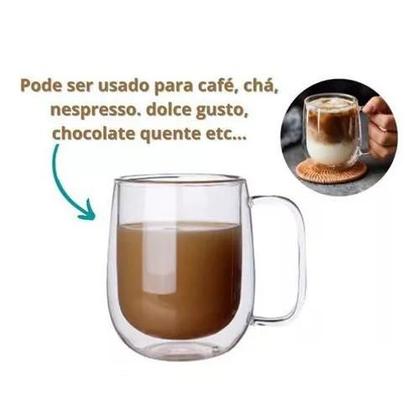 Imagem de Kit 4x Caneca Vidro Duplo Xícara Parede Dupla Café Chá 260ml
