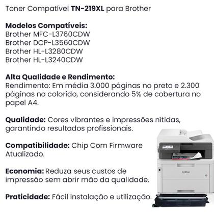 Imagem de Kit 4x Toner Compatível Com Brother Tn219xl L3280 L3240
