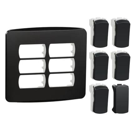 Imagem de Kit 4x4 5 Interruptor Simples Preto Miluz Schneider S3B72031