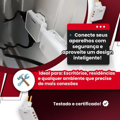 Imagem de Kit 5 Adaptador Articulado Deslocado benjamin 10A Resistente Bivolt universal resistente T para casa