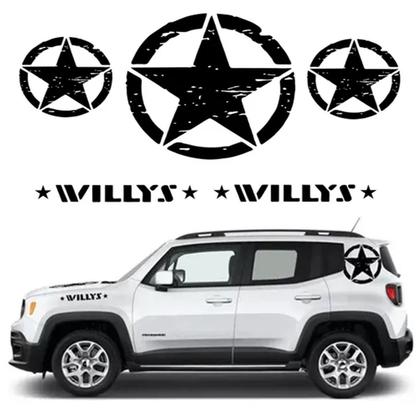 Imagem de Kit 5 Adesivos Renegade Willys Estrela Militar - Preto Fosco