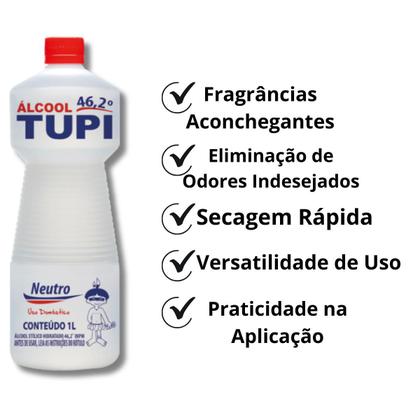 Imagem de Kit 5 Álcool Líquido 46,2 TUPI 1L Neutro Limpeza Eficiente Secagem Rápida Perfume Duradouro