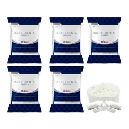 Imagem de Kit 5 Algodão Rolete Dental Com 500 Unidades Odontológico