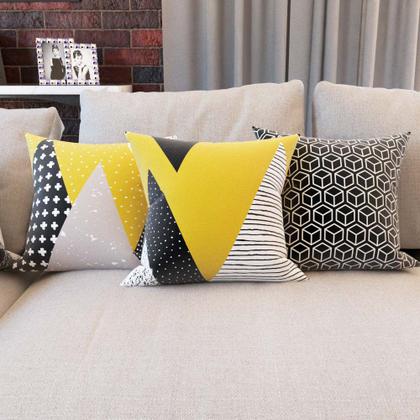 Imagem de Kit 5 Almofadas Amarelas e Preto Geométricas Paris Para Sofá Personalizadas 40x40 Decoração Novadecora