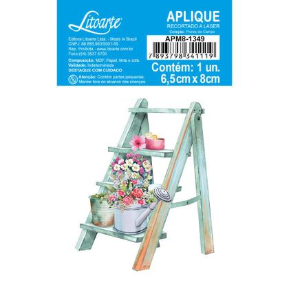 Imagem de Kit 5 Aplique Papel Decoupage em Mdf Floreira e Regador Apm8-1349 8cm Litoarte