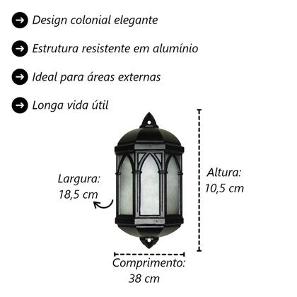 Imagem de Kit 5 Arandela Parede Meia Cara Realeza Alumínio 38x18cm