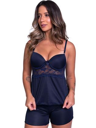 Imagem de Kit 5 Baby Doll Canelado Com Bojo em Renda e Alças Finas