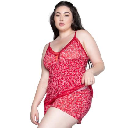 Imagem de Kit 5 Baby Doll Plus Size Vekyo Feminino Liganete e Renda Estampado