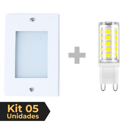 Imagem de Kit 5 Balizador de Embutir Escada Parede Branco 4x2 Alumínio + Lâmpada Led G9 5w Branco Quente