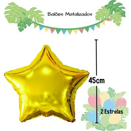 Imagem de Kit 5 Balões Metalizados Safari de 60 cm + 2 Balões Estrelas Metalizadas 45 cm + 1 Balão Número de 75 Cm