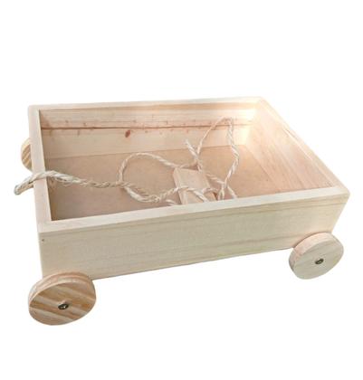 Imagem de Kit 5 bandeja carrinho de pinus 25x20x5 cesta de café da manhã dia das crianças rodas funcionais