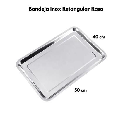 Imagem de Kit 5 Bandeja Inox Rasa Retangular 50X40 Multi Uso Grande