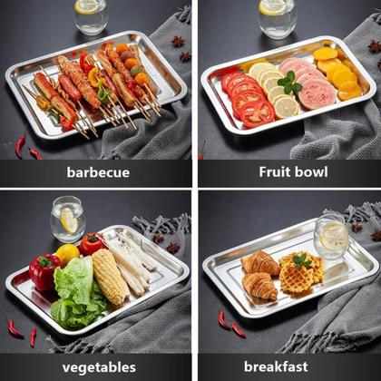 Imagem de Kit 5 Bandeja Inox Rasa Retangular 50X40 Multi Uso Grande