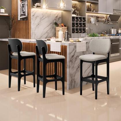 Imagem de Kit 5 Banquetas Alta Betta Preto Linho Bege