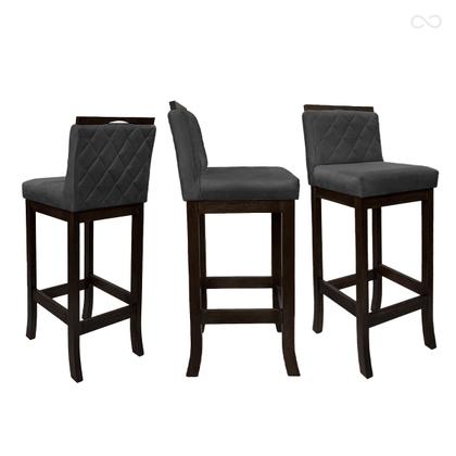 Imagem de Kit 5 Banquetas Alta com Encosto Matelassê Nice Madeira Maciça Maciça Suede Cinza CCS