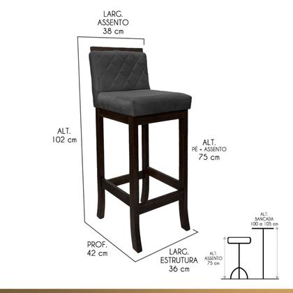 Imagem de Kit 5 Banquetas Alta com Encosto Matelassê Nice Madeira Maciça Maciça Suede Cinza CCS