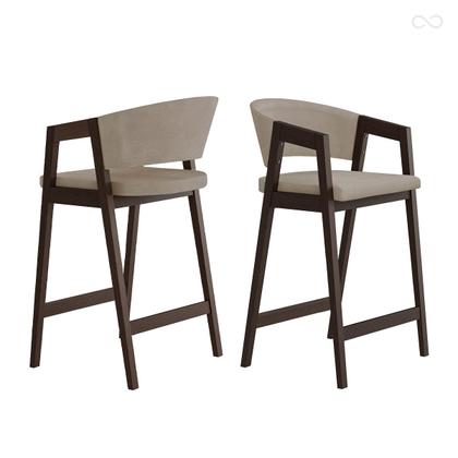 Imagem de Kit 5 Banquetas Alta com Encosto Ravena Madeira Maciça Maciça Capuccino Suede Bege CCS