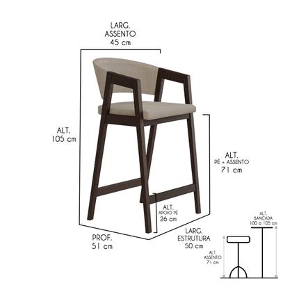 Imagem de Kit 5 Banquetas Alta com Encosto Ravena Madeira Maciça Maciça Capuccino Suede Bege CCS