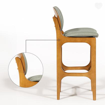 Imagem de Kit 5 Banquetas Alta Estofada Rafine Madeira Maciça Castanho Linho Verde