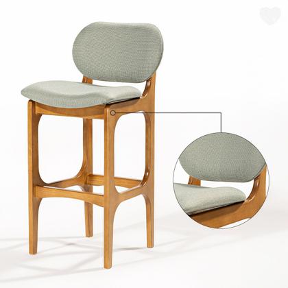 Imagem de Kit 5 Banquetas Alta Estofada Rafine Madeira Maciça Castanho Linho Verde