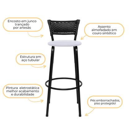 Imagem de Kit 5 Banquetas Banco Cadeira Alta Balcão Americana Bar Bancada Cozinha Gourmet Ilha Estrutura Preta Itagold