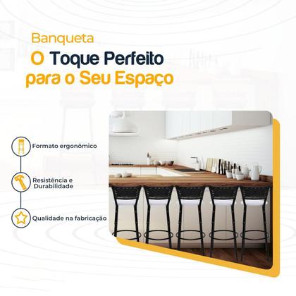 Imagem de Kit 5 Banquetas Banco Cadeira Alta Balcão Americana Bar Bancada Cozinha Gourmet Ilha Estrutura Preta Itagold