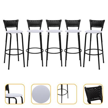 Imagem de Kit 5 Banquetas Banco Cadeira Alta Balcão Americana Bar Bancada Cozinha Gourmet Ilha Estrutura Preta Itagold
