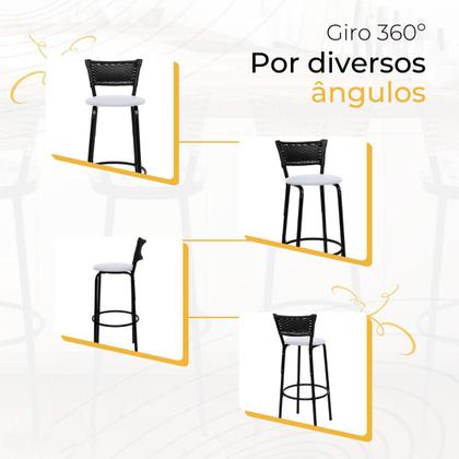 Imagem de Kit 5 Banquetas Banco Cadeira Alta Balcão Americana Bar Bancada Cozinha Gourmet Ilha Estrutura Preta Itagold