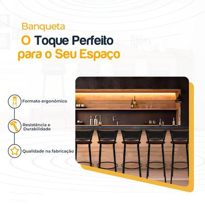 Imagem de Kit 5 Banquetas Banco Cadeira Alta Balcão Americana Bar Bancada Cozinha Gourmet Ilha Estrutura Preta Itagold