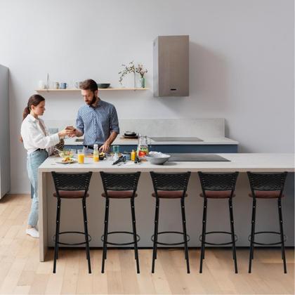 Imagem de Kit 5 Banquetas Banco Cadeira Alta Balcão Americana Bar Bancada Cozinha Gourmet Ilha Estrutura Preta Itagold