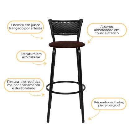 Imagem de Kit 5 Banquetas Banco Cadeira Alta Balcão Americana Bar Bancada Cozinha Gourmet Ilha Estrutura Preta Itagold