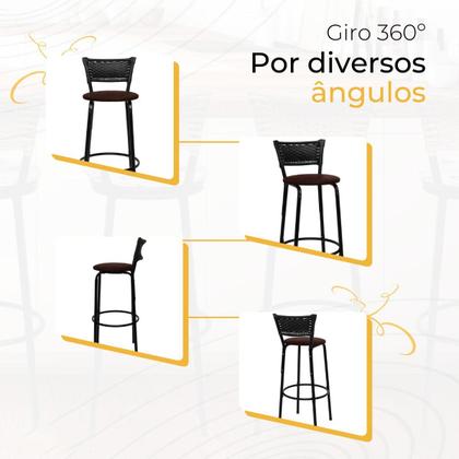 Imagem de Kit 5 Banquetas Banco Cadeira Alta Balcão Americana Bar Bancada Cozinha Gourmet Ilha Estrutura Preta Itagold