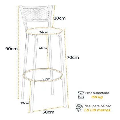 Imagem de Kit 5 Banquetas Banco Cadeira Alta Balcão Americana Bar Bancada Cozinha Gourmet Ilha Estrutura Preta Itagold