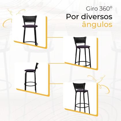 Imagem de Kit 5 Banquetas Banco Cadeira Alta Balcão Americana Bar Bancada Cozinha Gourmet Ilha Estrutura Preta Itagold