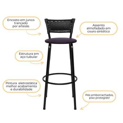 Imagem de Kit 5 Banquetas Banco Cadeira Alta Balcão Americana Bar Bancada Cozinha Gourmet Ilha Estrutura Preta Itagold