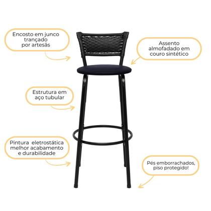 Imagem de Kit 5 Banquetas Banco Cadeira Alta Balcão Americana Bar Bancada Cozinha Gourmet Ilha Estrutura Preta Itagold