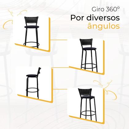 Imagem de Kit 5 Banquetas Banco Cadeira Alta Balcão Americana Bar Bancada Cozinha Gourmet Ilha Estrutura Preta Itagold