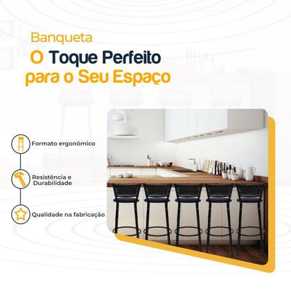 Imagem de Kit 5 Banquetas Banco Cadeira Alta Balcão Americana Bar Bancada Cozinha Gourmet Ilha Estrutura Preta Itagold