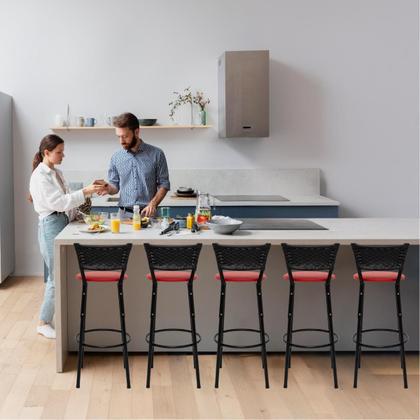 Imagem de Kit 5 Banquetas Banco Cadeira Alta Balcão Americana Bar Bancada Cozinha Gourmet Ilha Estrutura Preta Itagold