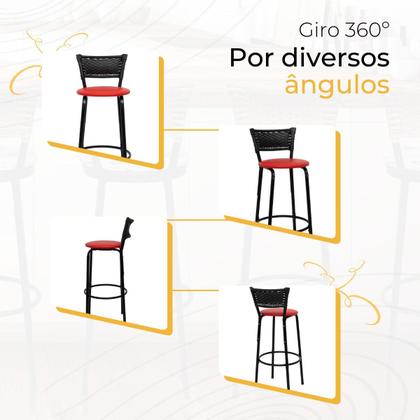 Imagem de Kit 5 Banquetas Banco Cadeira Alta Balcão Americana Bar Bancada Cozinha Gourmet Ilha Estrutura Preta Itagold