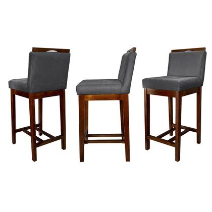 Imagem de Kit 5 Banquetas Média para Bancada Gourmet Líbia Madeira Capuccino Suede Cinza CCS