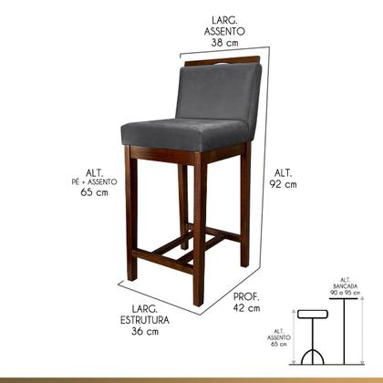 Imagem de Kit 5 Banquetas Média para Bancada Gourmet Líbia Madeira Capuccino Suede Cinza CCS