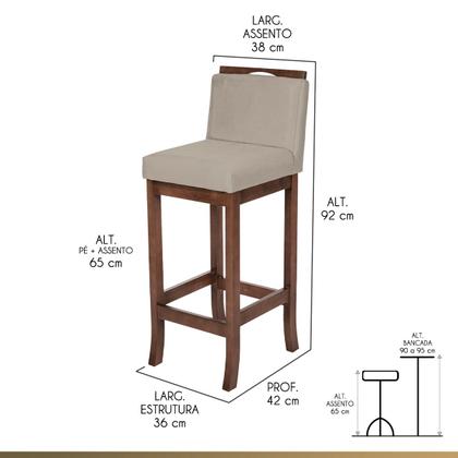 Imagem de Kit 5 Banquetas Média para Bancada Gourmet Turim Madeira Capuccino Suede Bege CCS