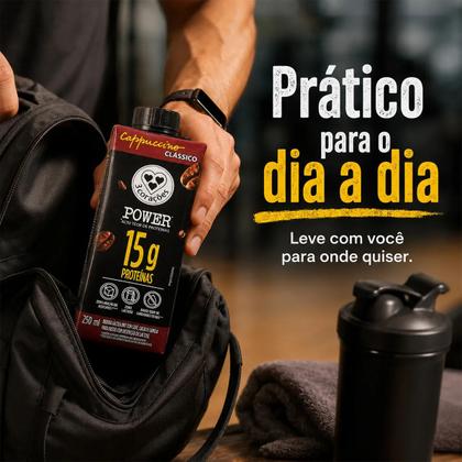 Imagem de Kit 5 Bebida UHT Cappuccino Proteico 3 Corações Power 250ml Zero Lactose