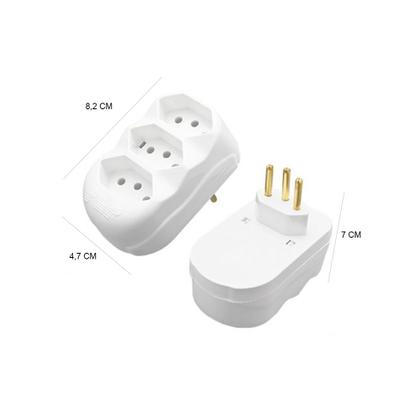 Imagem de Kit 5 Benjamim Adaptador de Tomada Reto Tripolar 3 Saídas Tomada Tripla Com Inmetro 2P+T 20A 250V