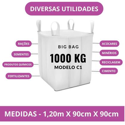 Imagem de Kit 5 Big Bag Saco Grande 1000Kg Jumbo Reforçado Para Grãos, Areia, Construção, Reciclagem, Obra  Alta Resistência, Reutilizável, Com Alça