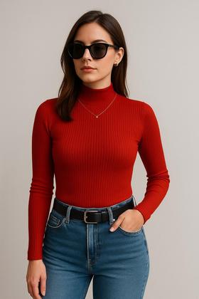 Imagem de Kit 5 Blusas Femininas Cacharrel Gola Alta Manga Longa Malha Canelada Confortável