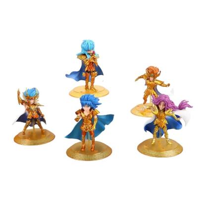 Kit 5 Bonecos em Miniatura Figures Cavaleiros de Ouro Anime Saint