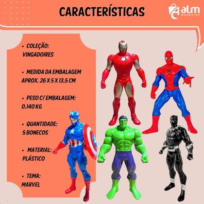 Imagem de Kit 5 Bonecos Heróis Marvel Vingadores Coleção Articulados