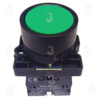 Imagem de Kit 5 Botão de Comando Pulsador Sem Trava Verde Impulso 1na Pulso 22mm EA31